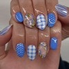 LOVELAY CREATIONS Blue Short Almond Press-On Nails with Bee Plaid Designs - 4 of 4