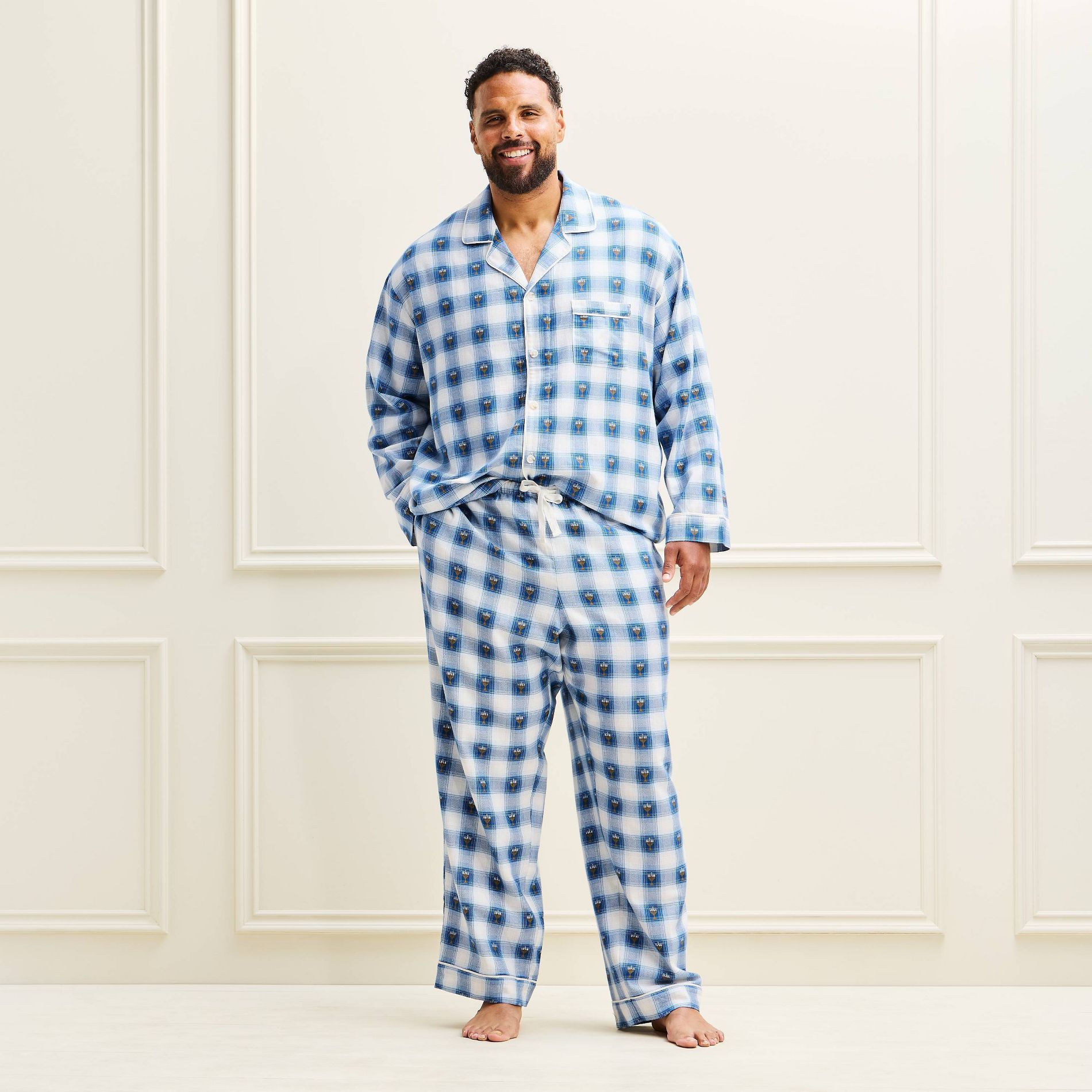 Men's Holiday Hanukkah Plaid Flannel Matching Family Pajama Set - Wondershop™ Blue 5XL