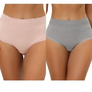 Allegra K Women's High Waist Tummy Control Comfortable Lace Trim Ribbed Brief 2 Packs - 1 of 4