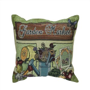 Simply Home 17" Square "Garden Market" Indoor Throw Pillow - Green/Brown - 1 of 1