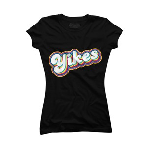 Junior's Design By Humans Yikes Colorful Rainbow Outline By T-Shirt - 1 of 2
