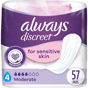 Always Discreet for Sensitive Skin Pads Moderate Absorbency Fragrance-Free, 57 Count - 1 of 4