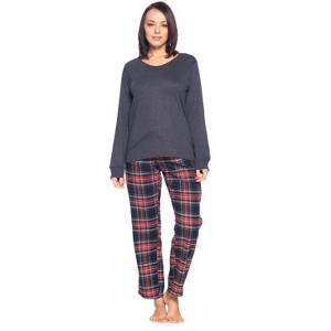 Ashford & Brooks Women’s Cotton Long-Sleeve Top Flannel Pants Pajama Sleepwear Set - 1 of 4