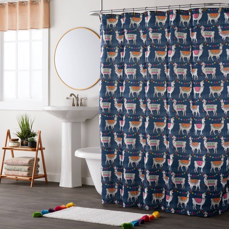 Alotta Llamas Fabric Shower Curtain Blue - SKL Home, 3 of 8