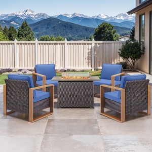 Buenhomino Outdoor Wicker Patio Furniture Set with Fire Pit Table, 5 Pieces Patio Conversation Sets with 4 Outdoor Patio Chairs and 1 Fire Pit Table - 1 of 4