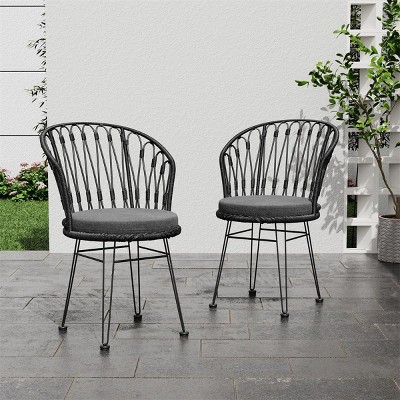 BOHO PE Rattan Patio Dining Chairs Set of 2 Curved Backrest Dining Chairs Outdoor Furniture-Tanpinhause