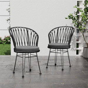 BOHO PE Rattan Patio Dining Chairs Set of 2 Curved Backrest Dining Chairs Outdoor Furniture-Tanpinhause - 1 of 4