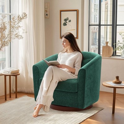 CAVINAS Chenille Swivel Accent Chair with Mid-Height Backrest and Wood Base,Modern Swivel Living Room Chairs,Reading Chairs for Living Room