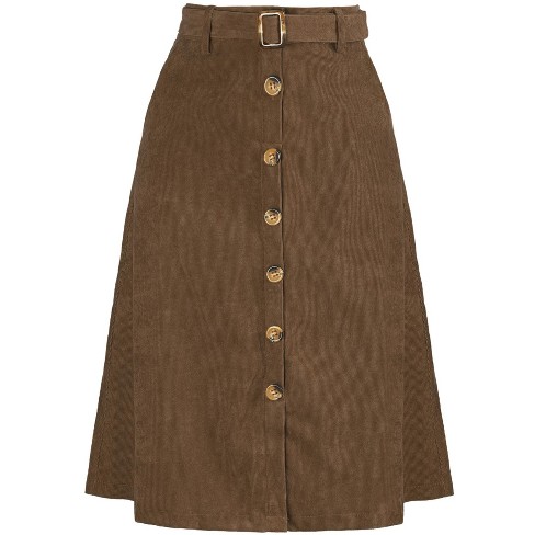 Allegra K Women s High Waist Solid Button Front A Line Belted Corduroy Midi Skirt Coffee Small