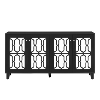 NicBex 4-Door Mirror TV Stand for TVs up to 70 Inches,Modern TV Media Console Table with Adjustable Shelves