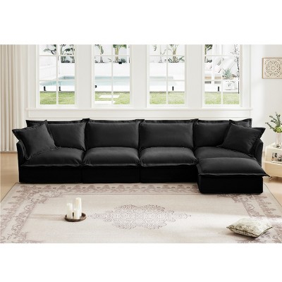 Upholstered Sectional Sofa, 4 Seater Free Combination Convertible Sofa, Sofas with Ottoman, Chenille Fabric Sectional Sofas-Cuddlewood