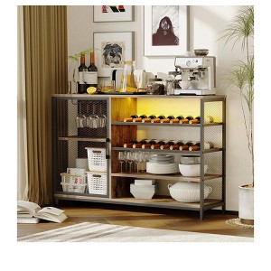 Wine Cabinet Coffee Bar Cabinet with Power Outlets, Glass Holder, RGB LED Lights, 47.24" x 13.39" x 31.5" for Home Use - 1 of 4