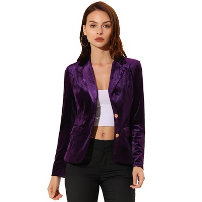 Inspire Chic Women s Notched Lapel Vintage Office Button Front Velvet Blazer Purple Large Target