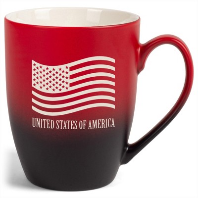Elanze Designs United States of America Flag 12 Ounce Ceramic Laser-Etched Engraved Drinkware Mug, Red and Black Ombre