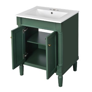 Akoasm 24 in. W Modern Single Sink Bathroom Vanity with Top Sink & Large Storage Shelves-Green - 1 of 4