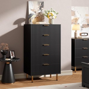 Acekool 5 Drawer Dresser, 48" Tall Modern Fluted Chest, Deep Wide Storage Organizer for Bedroom, Living Room, Hallway, Kids Room - 1 of 4