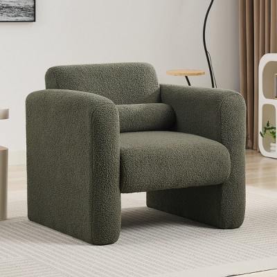 Modern Accent Chair Upholstered Faux Fur Reading Chair Padded Armchair with Back and Pillow for Living Room Bedroom Office-Tanpinhause