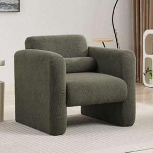 Modern Accent Chair Upholstered Faux Fur Reading Chair Padded Armchair with Back and Pillow for Living Room Bedroom Office-Tanpinhause - 1 of 4