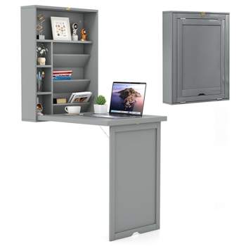 Costway Wall Mounted Computer Convertible Desk Floating Desk W/ Storage  Bookcases White : Target