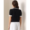INSPIRE CHIC Women's Contrast Trim Short Puff Sleeve Pearl button Decor Turndown Collar Blouse - 4 of 4
