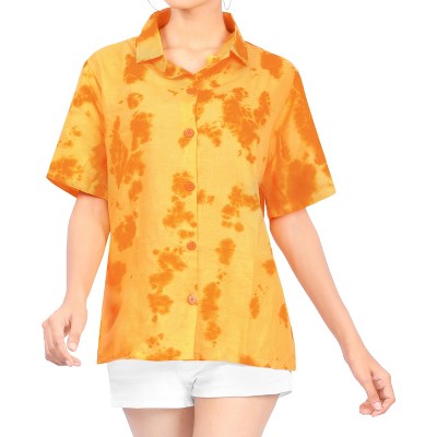 LA LEELA Women's Summer Casual Beach Collared Blouses Short Sleeve Button Up Dress Tee Shirts Hawaiian Tops for Women