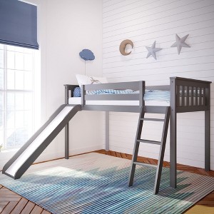 Max & Lily Twin Loft Bed with Slide, Solid Wood Loft Beds with Ladder for Kids - 1 of 4