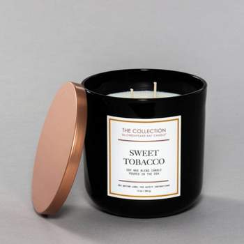 2-Wick Black Glass Sweet Tobacco Lidded Jar Candle 12oz - The Collection By Chesapeake Bay Candle