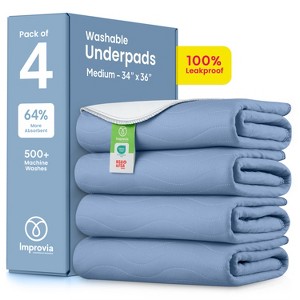 IMPROVIA® Washable Underpads 34”x36”, Heavy Absorbency Waterproof Incontinence Pads for Kids, Adults & Pets – Protects Bed, Couch, Sofa & Floor - 1 of 4