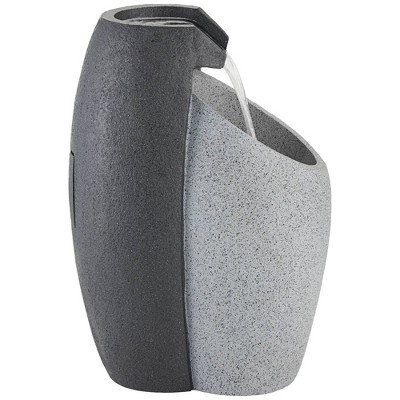 Modern Gray and Black Faux Stone Outdoor Water Fountain with LED Light