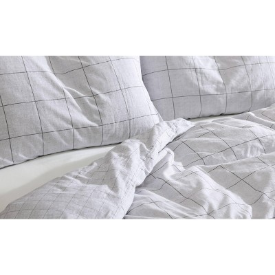Holden Grid Grey Cotton Full/Queen Duvet Cover Set