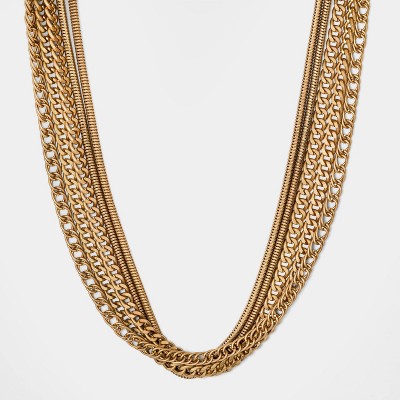 Thick Chained Multi-Strand Statement Necklace - Universal Thread™ Worn Gold