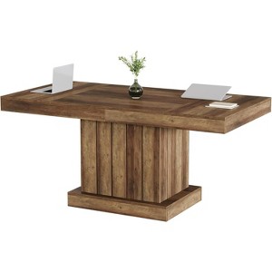 Tribesigns 63-Inch Executive Desk, Farmhouse Wooden Computer Writing Conference Table with Heavy Duty Pedestal - 1 of 4