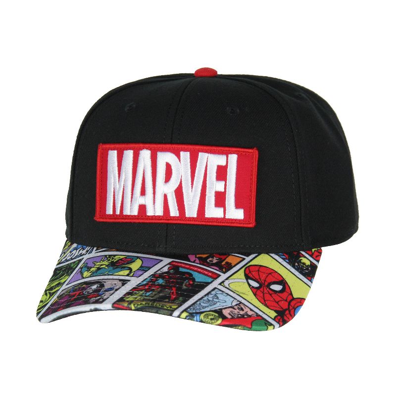 Marvel Mens' Comic Scenes Halftone Precurve Snapback Cap Hat OSFM Black, 1 of 5