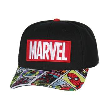 Marvel Mens' Comic Scenes Halftone Precurve Snapback Cap Hat OSFM Black