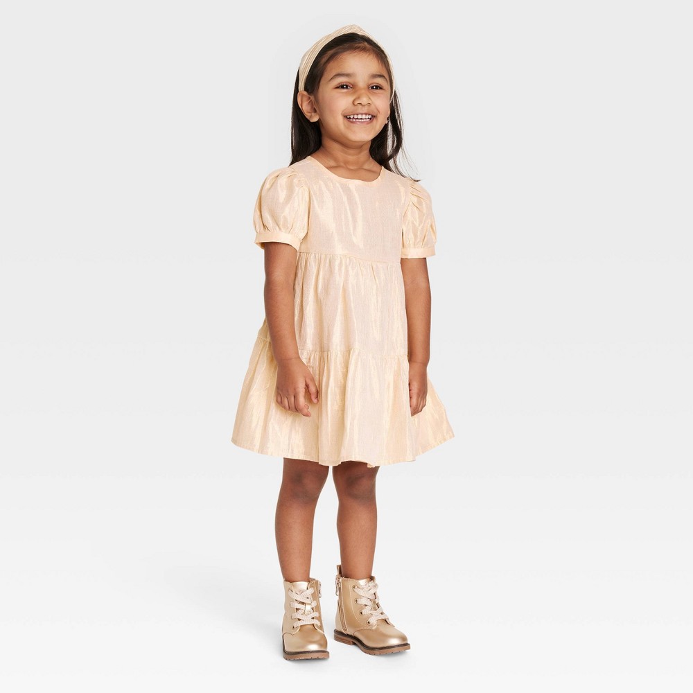 Size 4T Toddler Girls' Tiered Short Sleeve Dress - Cat & Jack Gold 4T