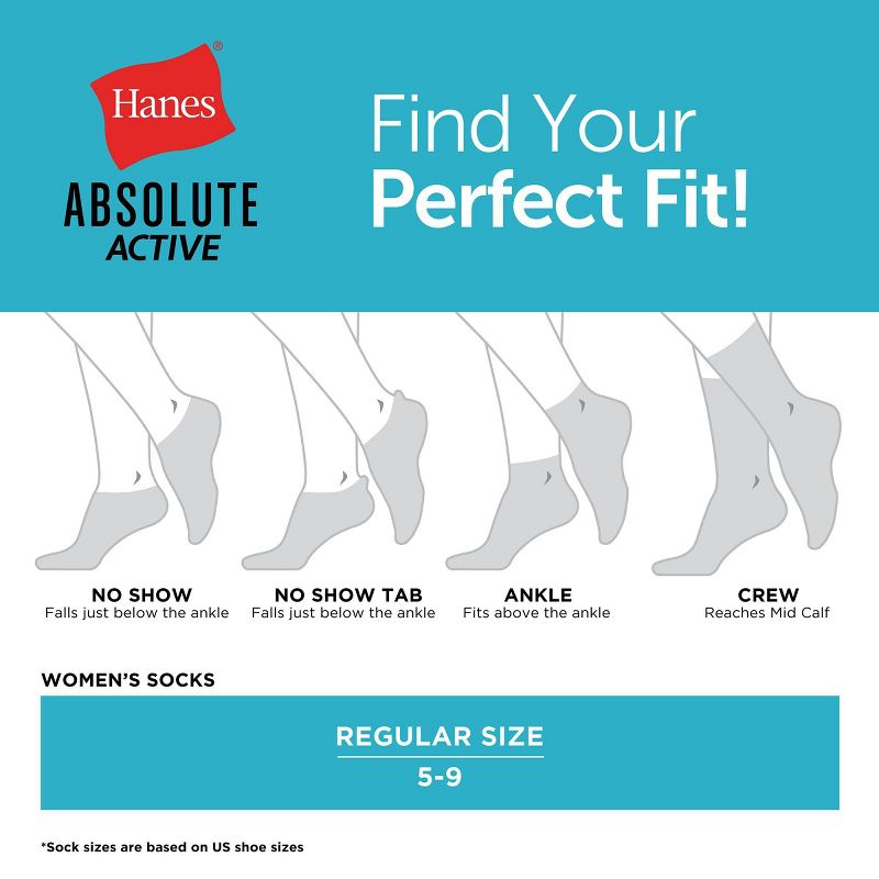 Hanes Women&#39;s 4pk Absolute Active Crew Socks - White 5-9, 5 of 6