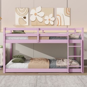 Okak Rubber Wood Twin Loft Bunk Bed,Low Profile Double Deck Bed with Wide Ladder & Reinforced Slats,Multi-Functional Loft Bed for Kids,Teens - 1 of 4