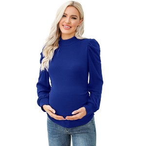 Maternity Shirts Side Button and Ruched Maternity Tunic Tops Casual Puff Long Sleeve Pregnancy Blouse Top Maternity Clothes-style2burgundy XXL - 1 of 2