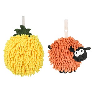 REGALWOVEN 2 Pcs Cute Comfortable Soft Absorbent Chenille Ball Fuzzy Hand Towel - 1 of 4