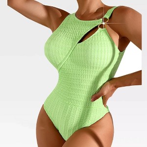 Swimsuits for Women 2025 One Piece Sexy Strappy Bathing Suit Soild Swimming Suits with Woven Jacquard Tummy Contro1 Athletic Swimwear - 1 of 4