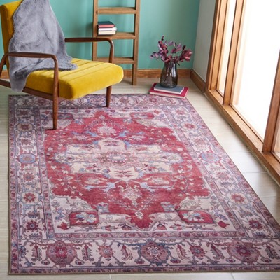 Tucson Red and Beige Round Synthetic Washable Rug