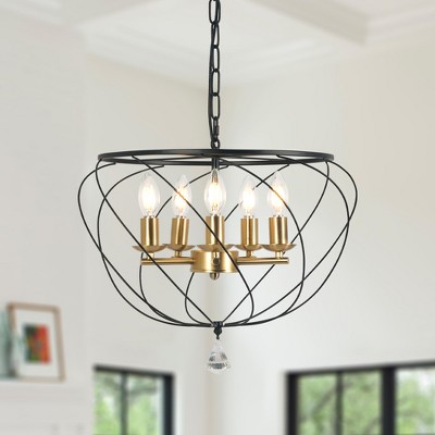 Bella Depot 5-Light Black Metal Cage Chandelier Adjustable Height