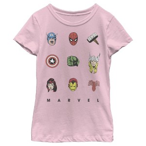 Girl's Marvel Hero Face Tic-Tac-Toe T-Shirt - 1 of 4