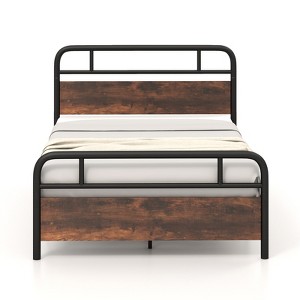 Infans Full Size Metal Platform Bed Frame Industrial Headboard Mattress Foundation - 1 of 4