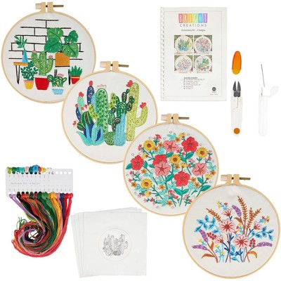 Bright Creations 14 Piece Set Floral Hand Embroidery Kit Hand Cross Stitch Sewing Crafts with Yarn, Hoops, Needles, Scissors, 4 Patterns