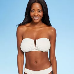 Women's Gingham Textured V-Wire Bandeau Bikini Top - Kona Sol™ White D/DD Cup