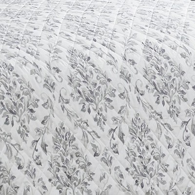 Skyler Damask Gray Microfiber Queen Quilt Set