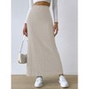 Women's Casual Solid High Waisted Skirt Ribbed Knit Stretchy Side Split Slim Fit Skirt Thigh Bodycon Maxi Skirt - 2 of 2