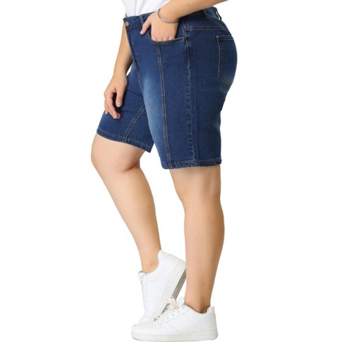 Agnes Orinda Women's Plus Size Jeans Zipper Slash Pocket Button Denim Cargo  Shorts : Target