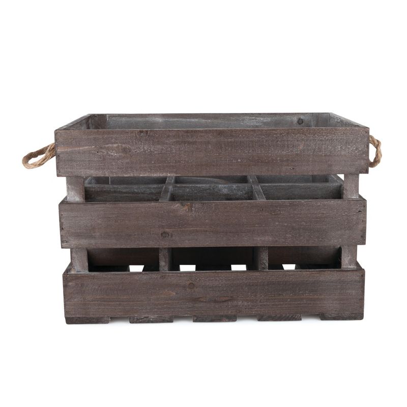 Twine 4281 Farm House Decor, Wood Wine Holder Rustic Farmhouse Wooden 6 Bottle Crate, Dark wood, Brown Finish, 6 of 8